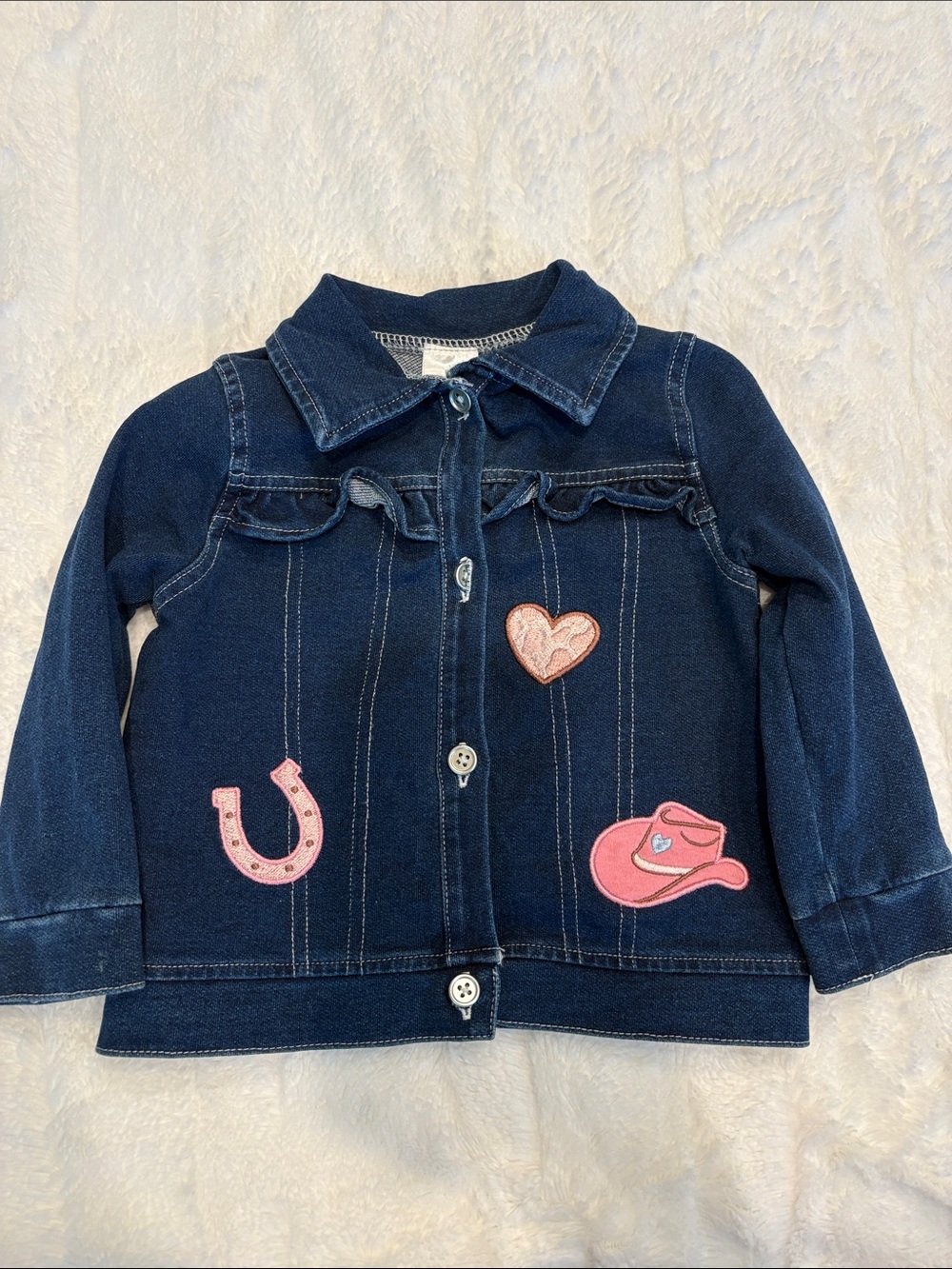 Baby Starters Dark Blue Denim Jacket with Pink Western Patches